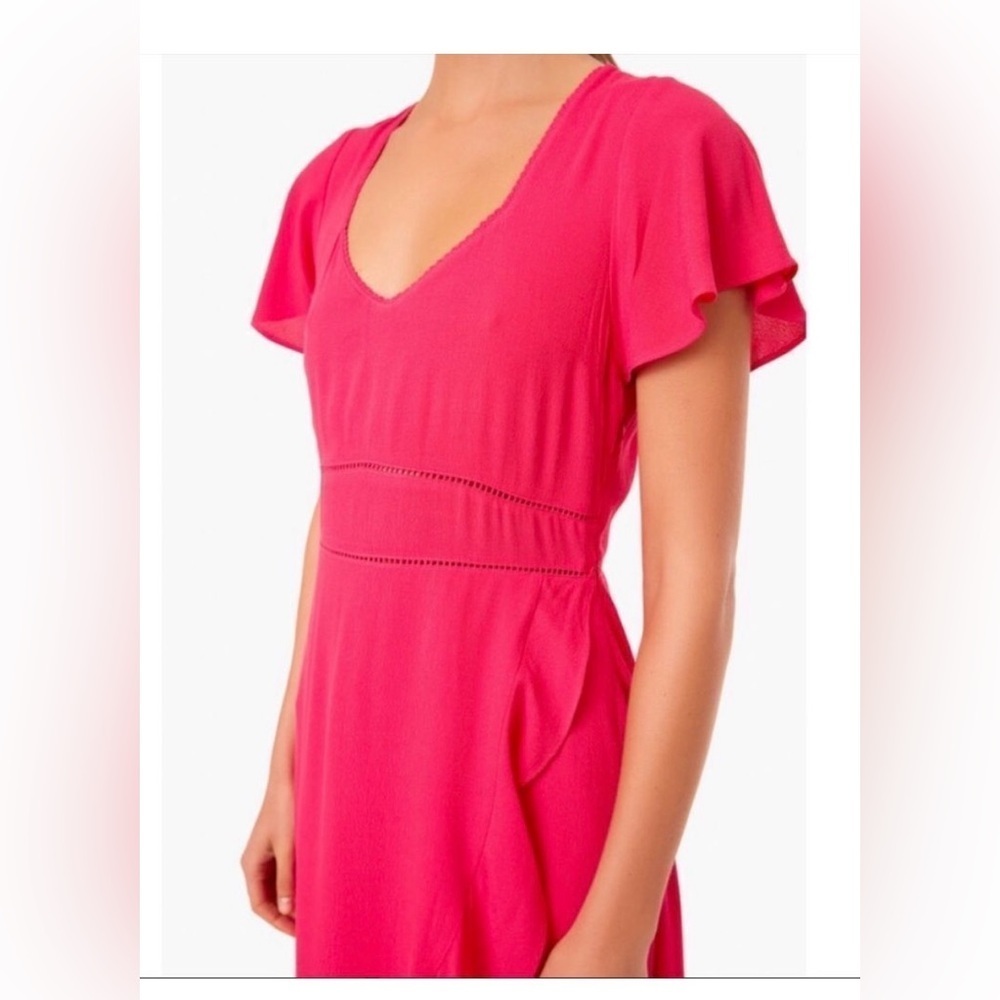 Tuckernuck Francesca Short Sleeve Maxi Ruffle Faux Wrap Dress In Hot Pink.Size S - Picture 3 of 12
